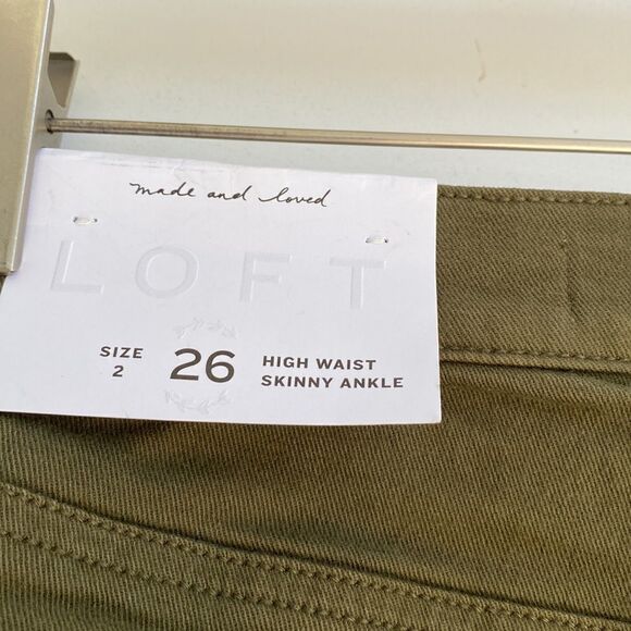 LOFT Ann Taylor High‎ -Rise Button Front Skinny Ankle Jean Olive Size 2 NWT - Picture 11 of 14